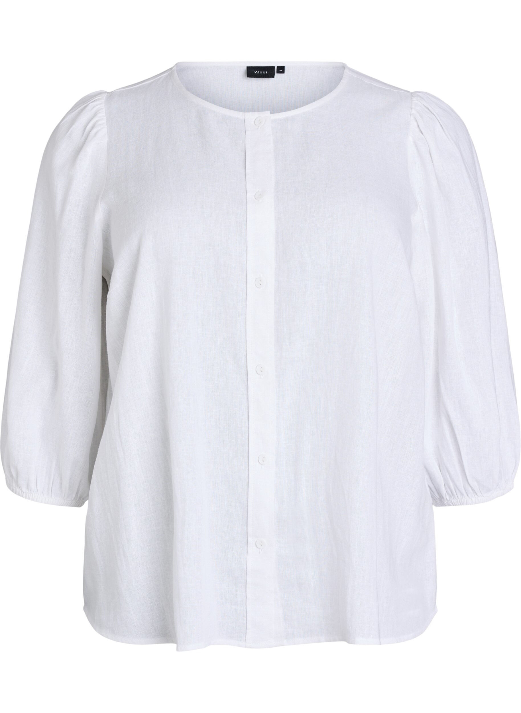 ZizziShirtblouse in linnen en viscose met 3/4-mouwen, Wit, Packshot image number 0