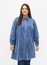 Robe en velours avec fermeture Éclair et manches 3/4, Moonlight Blue, Model