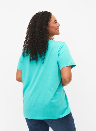 T-shirt met korte mouwen en v-hals, Turquoise, Model image number 1