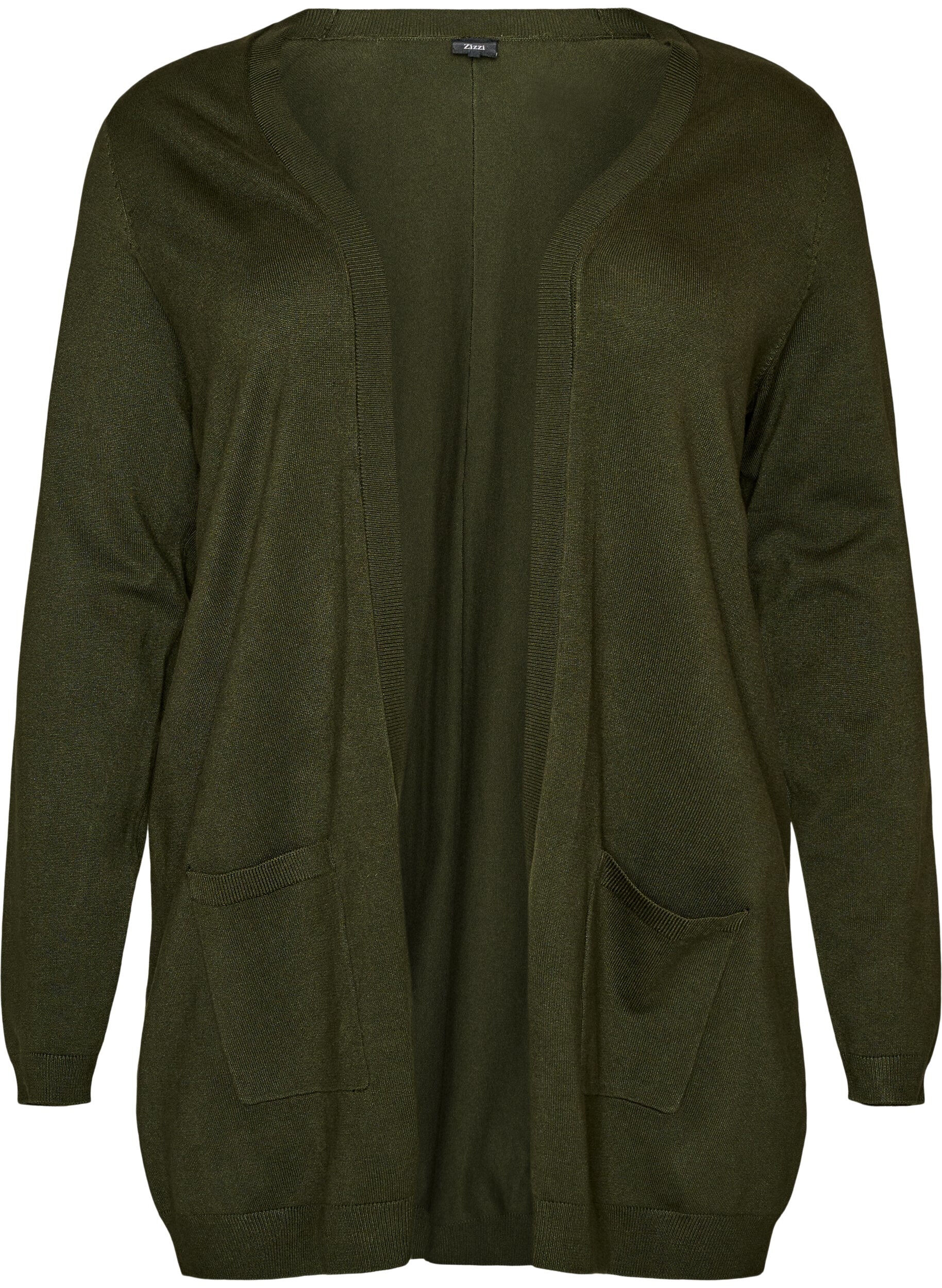 ZizziLong cardigan tricot&eacute; dans un m&eacute;lange de viscose, Vert fonc&eacute;, Packshot image number 0