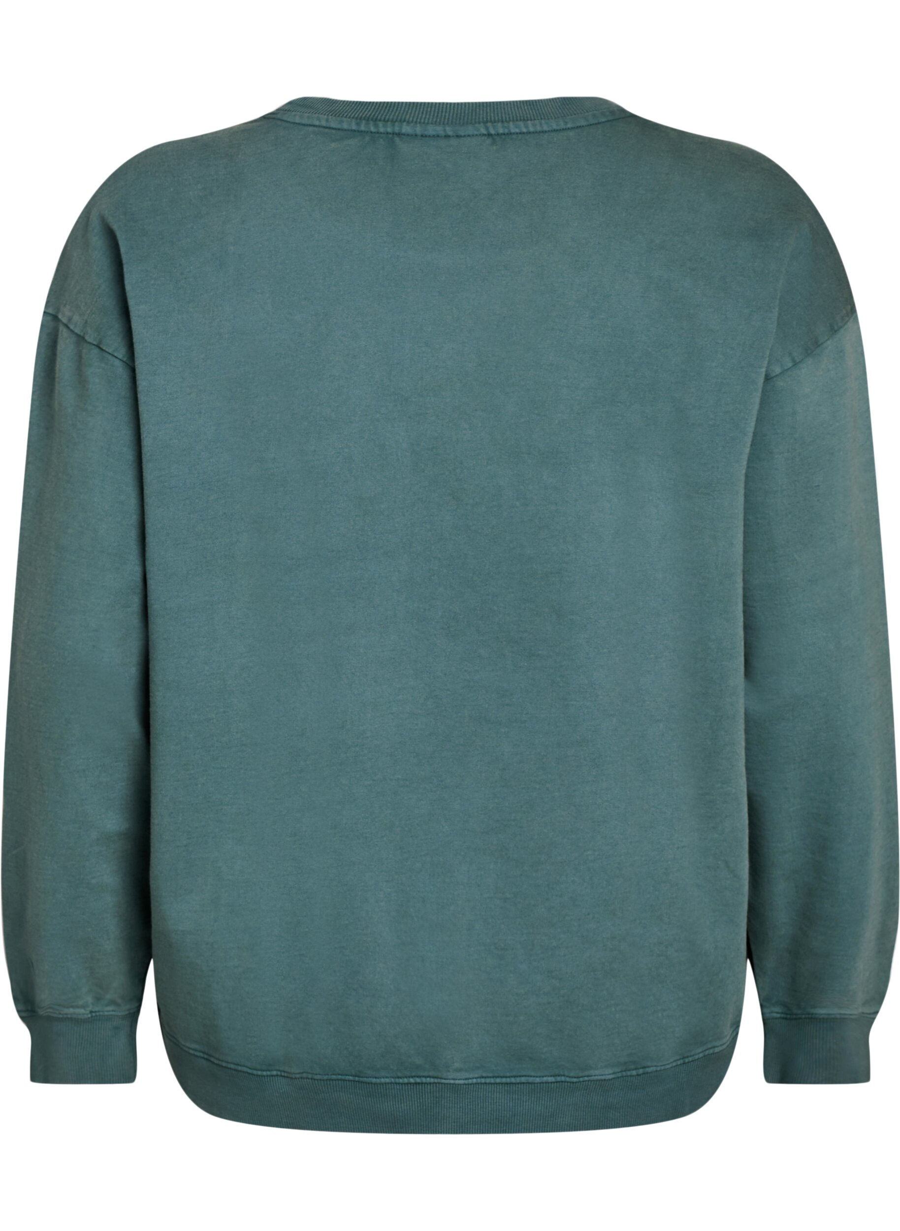 Zizzi Sweat-shirt ample &agrave; l'aspect d&eacute;lav&eacute;, Vert fonc&eacute;, Packshot image number 1