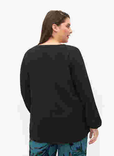 Effen blouse met v-hals, Black, Model image number 1