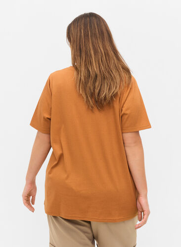 T-shirt à manches courtes en qualité côtelée, Pecan Brown, Model image number 1