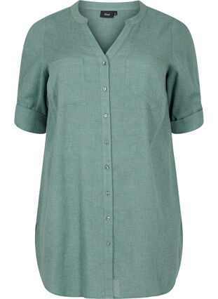 Lange blouse met 3/4 mouwen en v-hals, Balsam Green, Packshot image number 0