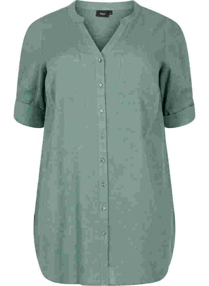 Lange blouse met 3/4 mouwen en v-hals, Balsam Green, Packshot image number 0
