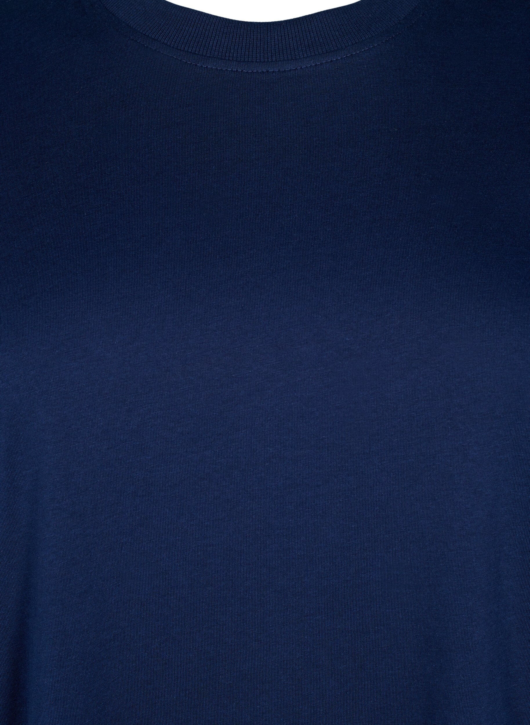 ZizziBasic katoenen T-shirt met ronde hals, Blauw, Packshot image number 2