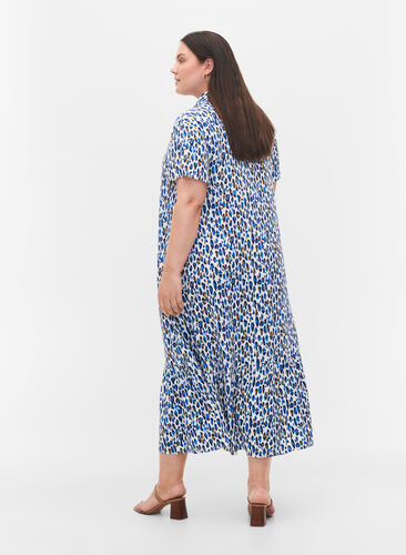 midi-jurk van viscose met korte mouwen, Blue Leo AOP, Model image number 1
