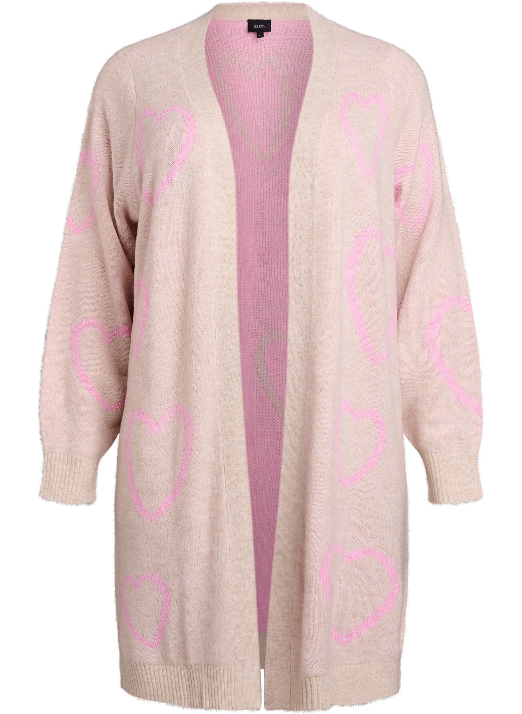 Lange cardigan met ton-sur-ton harten