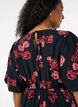 Midi-jurk met rozenprint en korte ballonmouwen, Zwart, Model image number 2