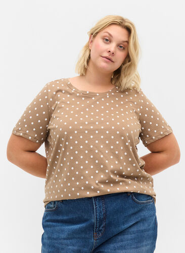 T-shirt en coton à pois, Desert Taupe W. Dot, Model image number 0