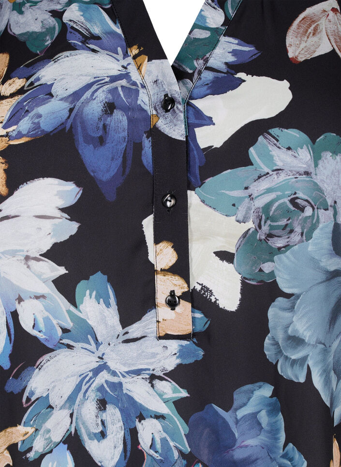 Blouse met lange mouwen en bloemenprint, Yellow Flower AOP, Packshot image number 2
