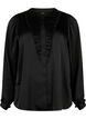 Satijnen overhemd blouse met ruches, Black, Packshot image number 0