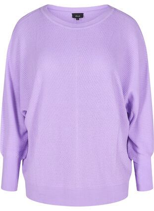 Gebreide blouse met lange mouwen en geribde boorden, Purple Rose, Packshot image number 0