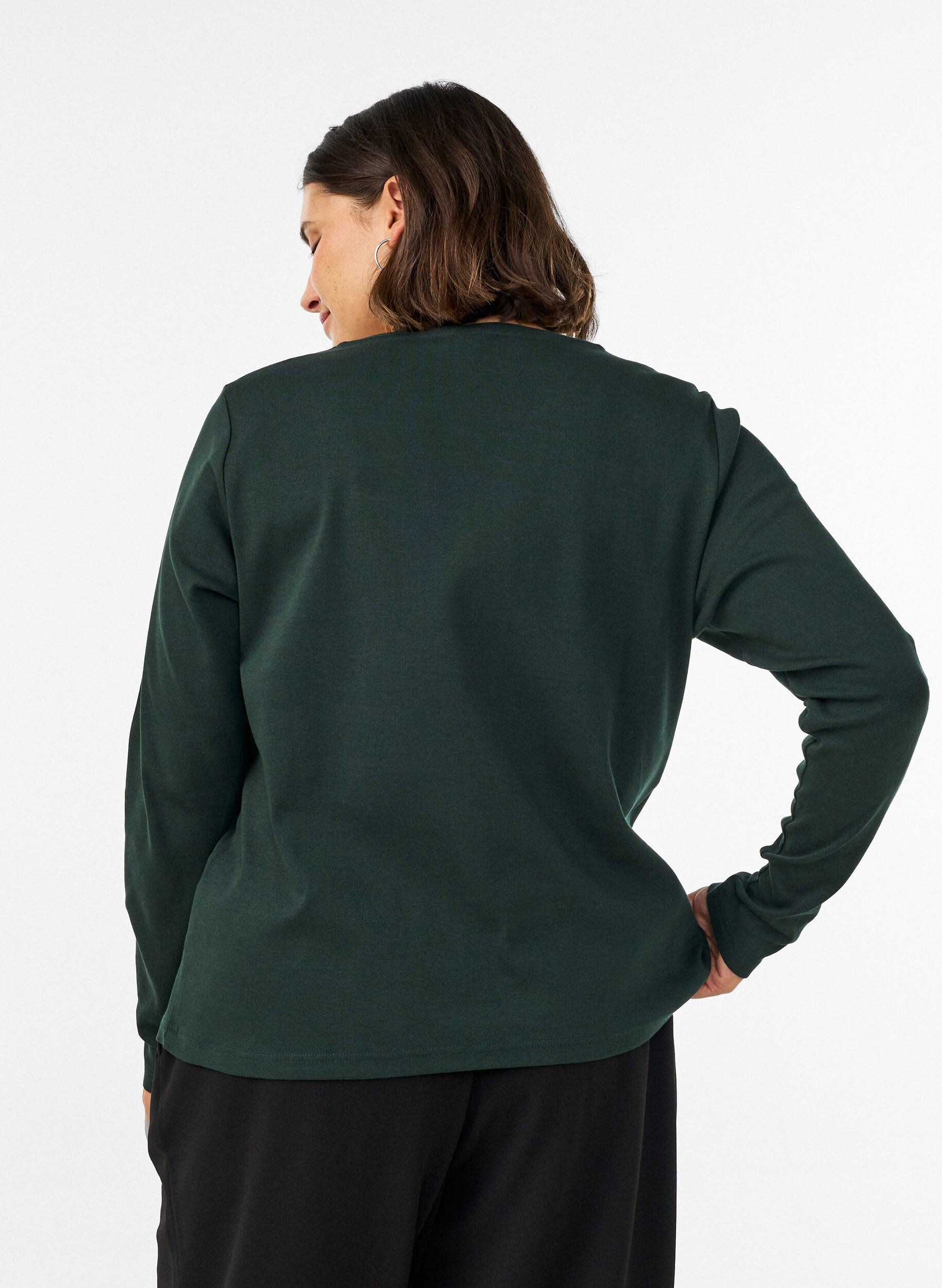 ZizziBasic T-shirt met lange mouwen en ronde hals, Groen, Model image number 2