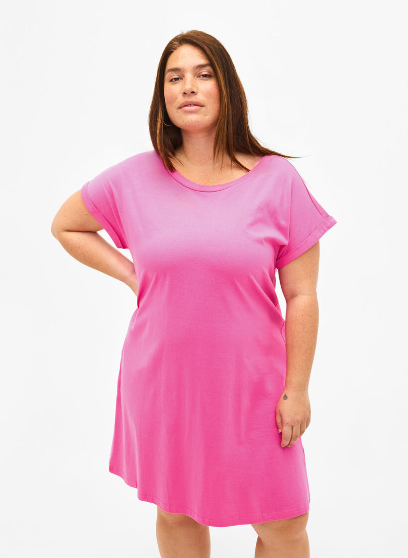 Robe en coton à manches courtes 2-pack, Shocking Pink/Black, Model image number 0
