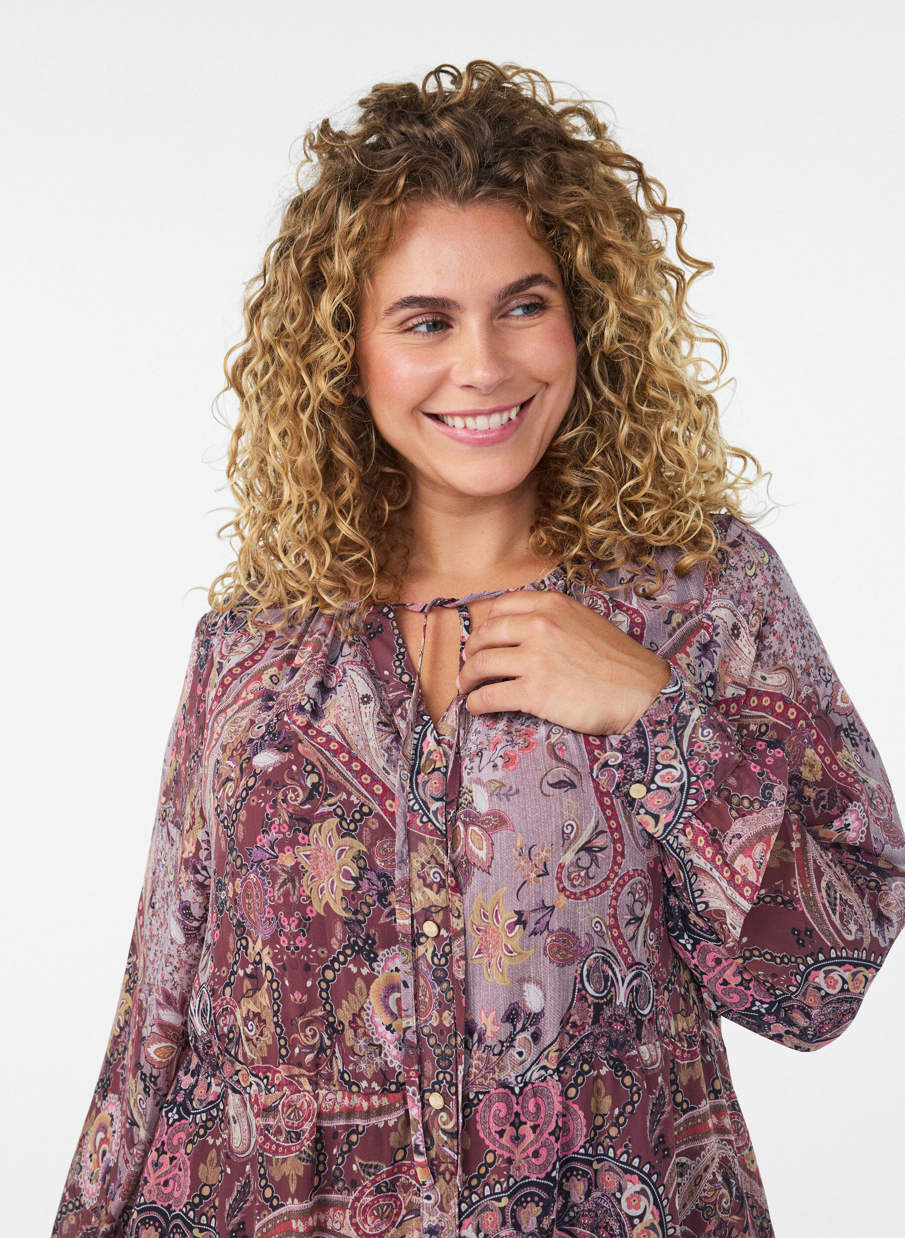 ZizziRobe midi &agrave; imprim&eacute; cachemire et taille &eacute;lastique, Violet, Model image number 2