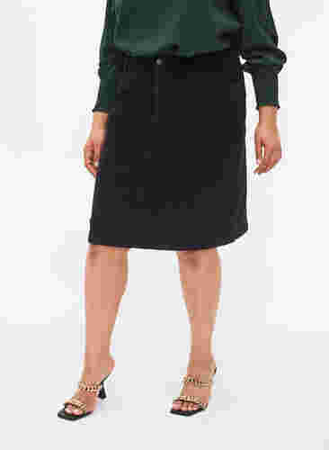 Jupe en coton et velours , Black, Model image number 2