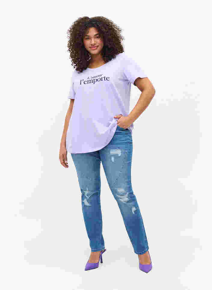 Katoenen t-shirt met korte mouwen en print,  Lavender LAMOUR, Model image number 2