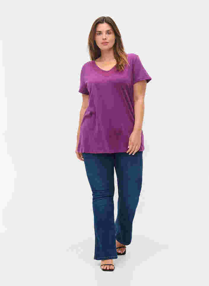 T-shirt met korte mouwen, v-hals en mesh, Gloxinia, Model image number 2