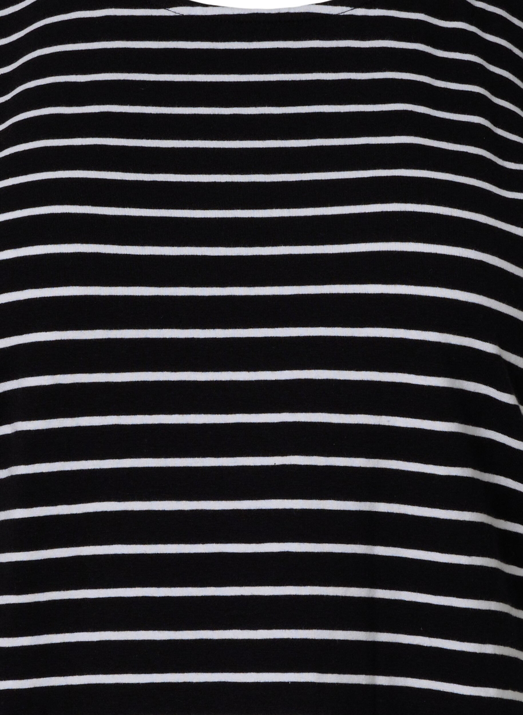Zizzi	 Katoenen t-shirt met strepen, Black W. Stripe, Packshot image number 2
