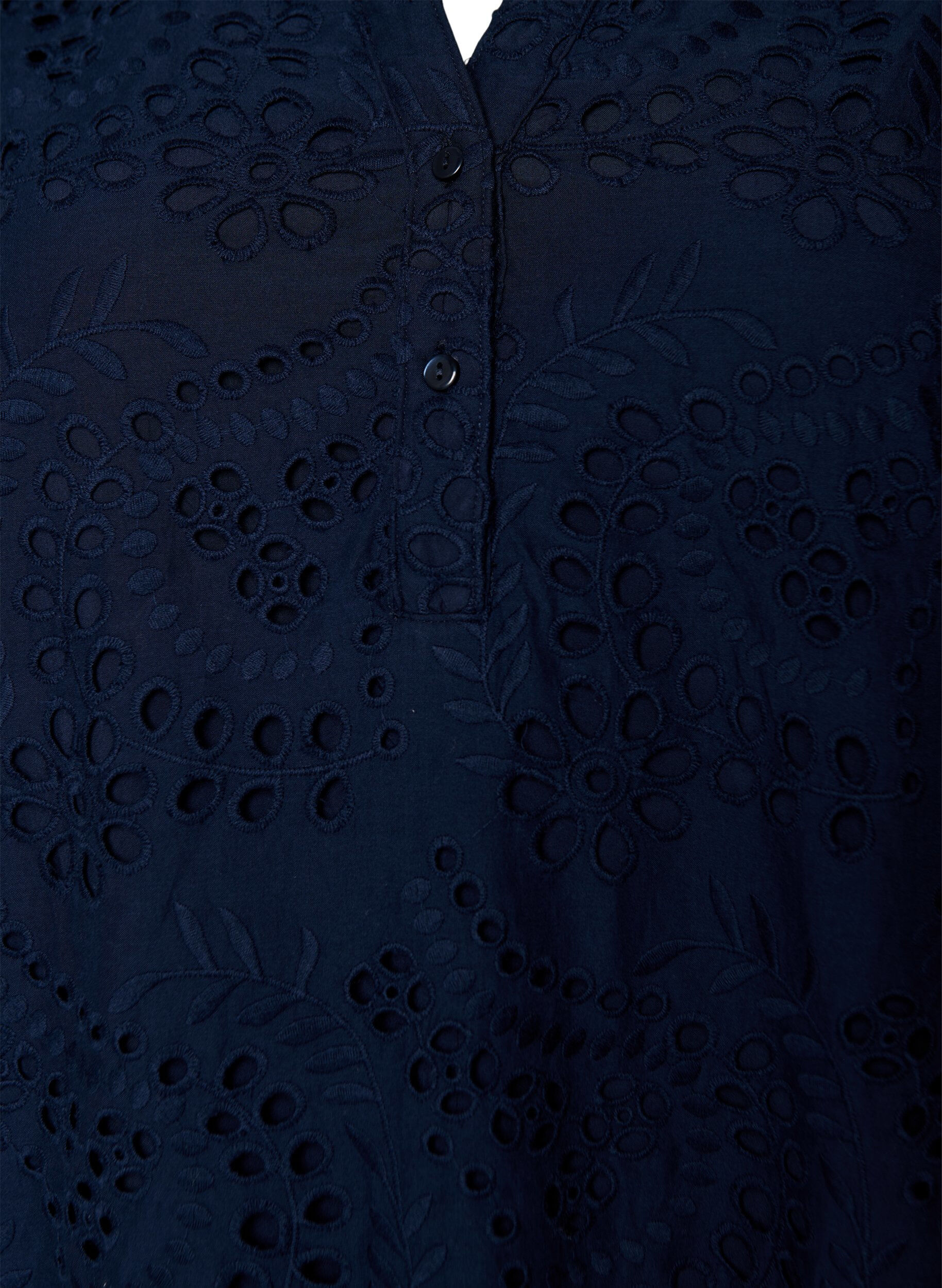 ZizziBroderie anglaise jurk met ruches mouwen, Blauw, Packshot image number 2