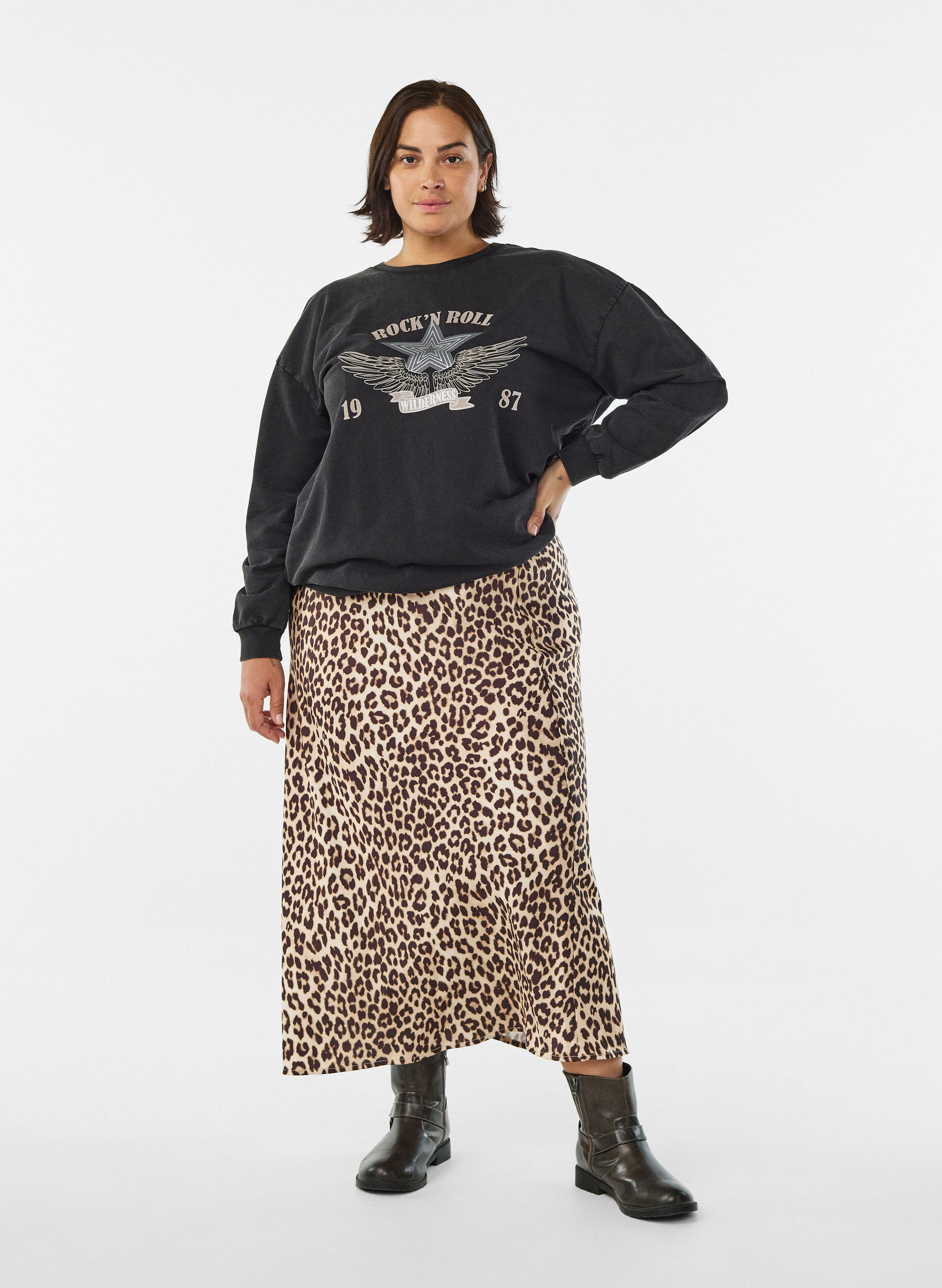 Satijnen midi rok, Bruin, Model