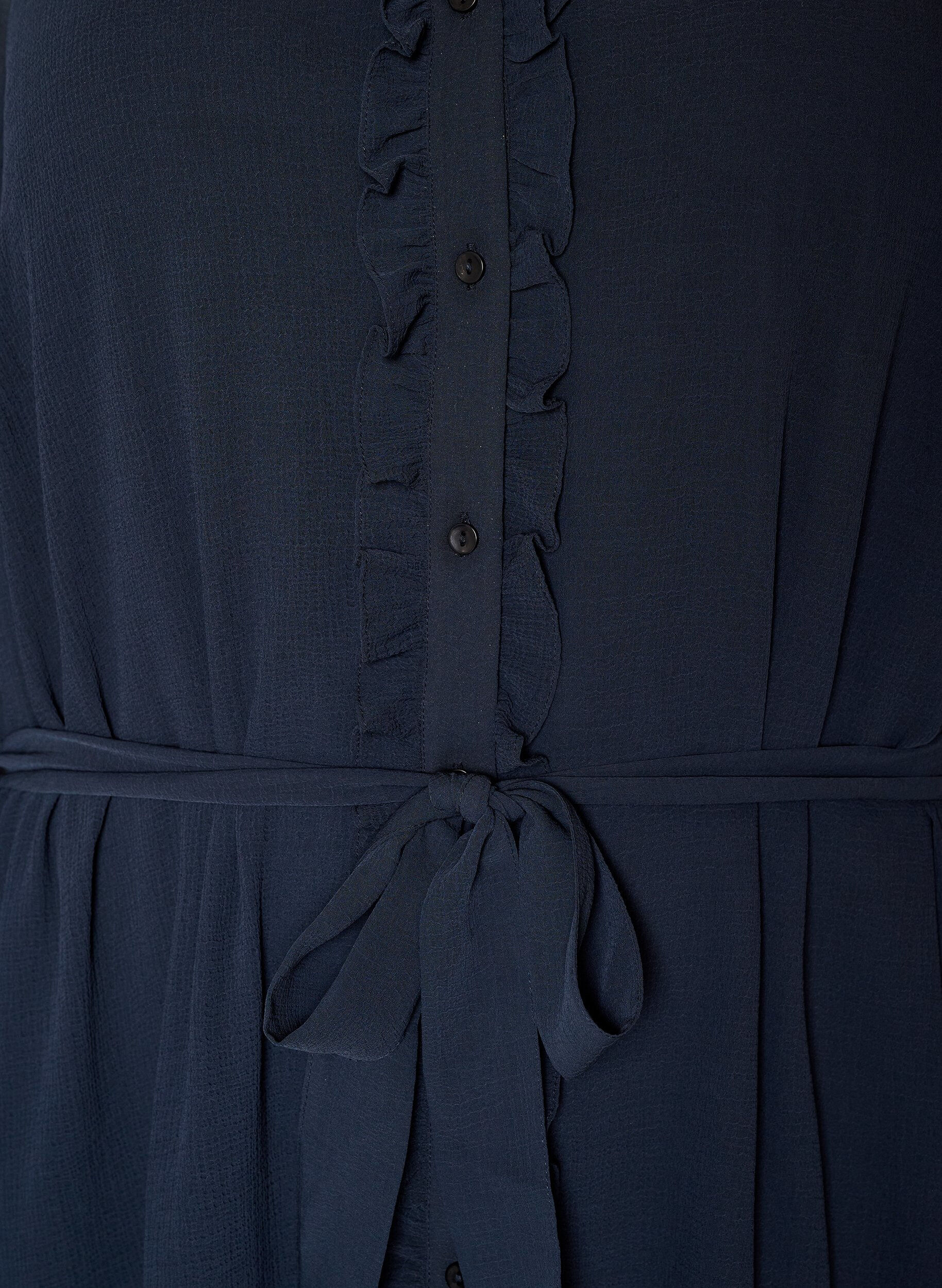 ZizziKorte jurk met ruches en een strikceintuur, Blauw, Packshot image number 2