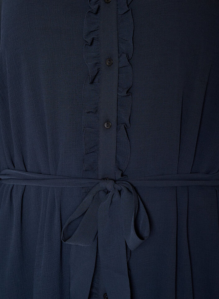 Korte jurk met ruches en een strikceintuur, Blauw, Packshot image number 2