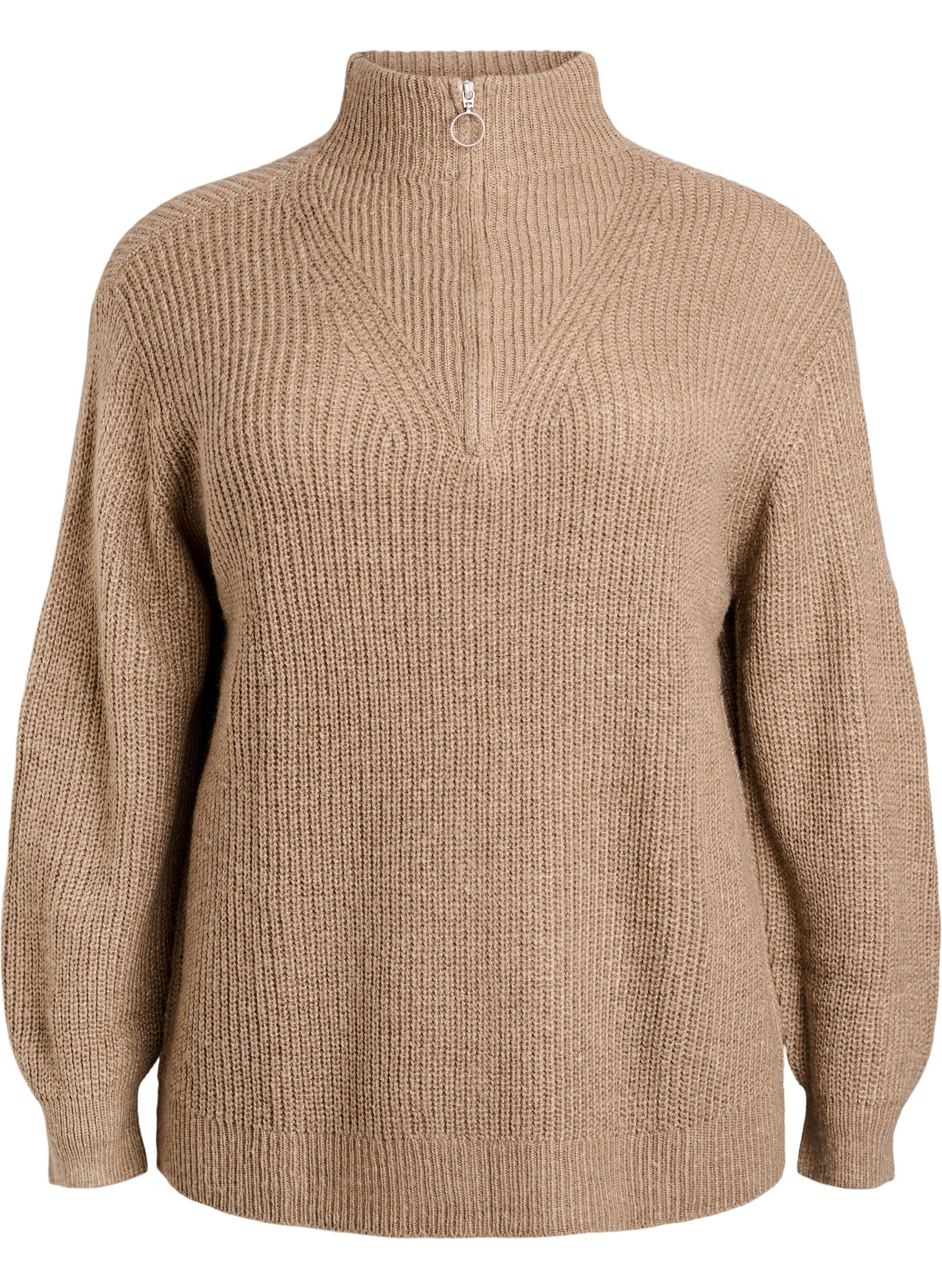 ZizziPull en tricot avec col haut et fermeture &eacute;clair, Marron, Packshot image number 0