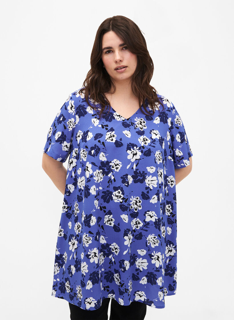 FLASH - Tuniek met v-hals en print, Amparo Blue Flower, Model image number 0