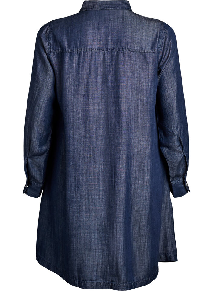 Korte denimjurk in lyocell met drukkers, Blauw, Packshot image number 1