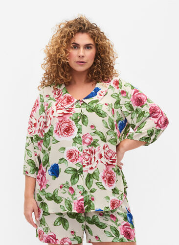 Chemise florale à manches 3/4, Bright Flower, Model image number 0