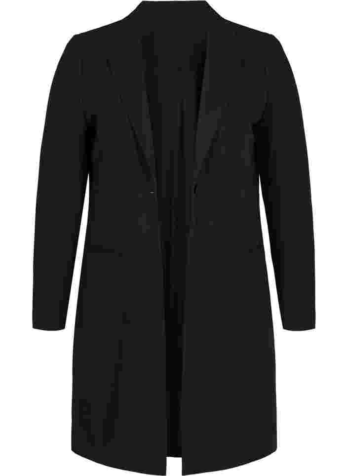 Klassieke lange blazer in viscosemix, Black, Packshot image number 0