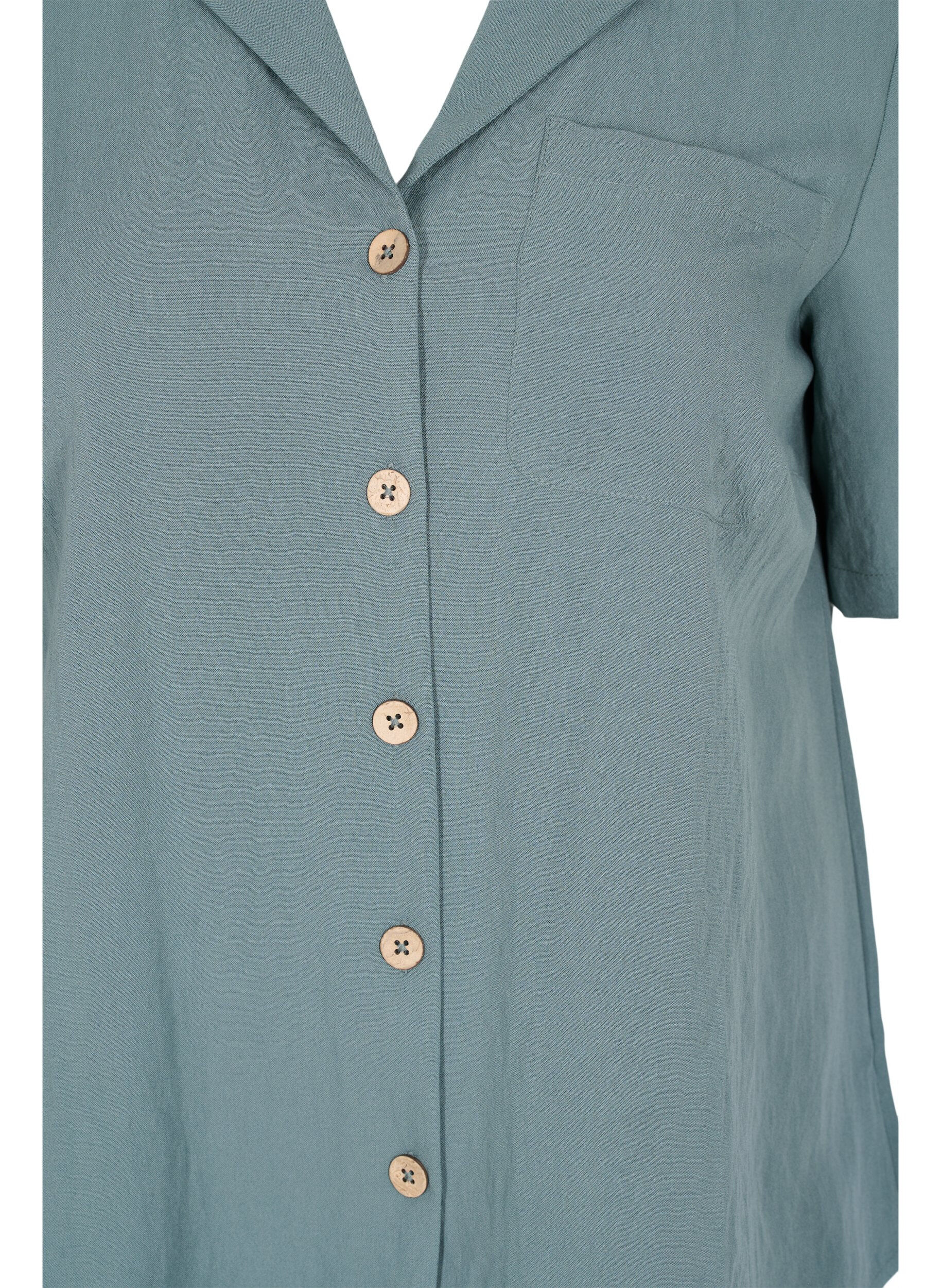 Zizzi Chemise en viscose &agrave; manches courtes, Balsam Green, Packshot image number 2