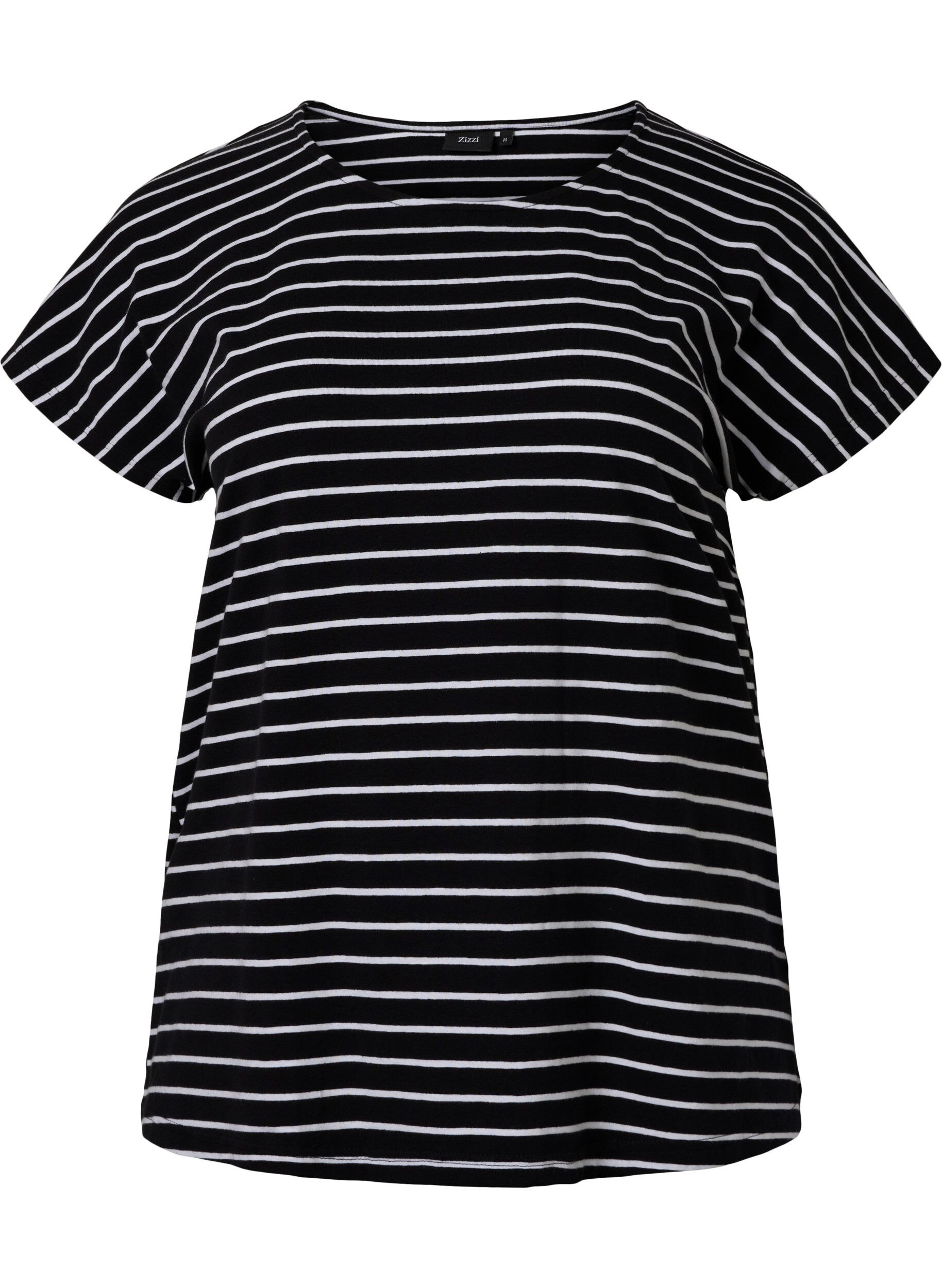 Zizzi	 Katoenen t-shirt met strepen, Black W. Stripe, Packshot image number 0