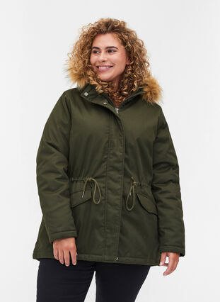 Short parka jacket with faux-fur hood, Forest Night, Model image number 0