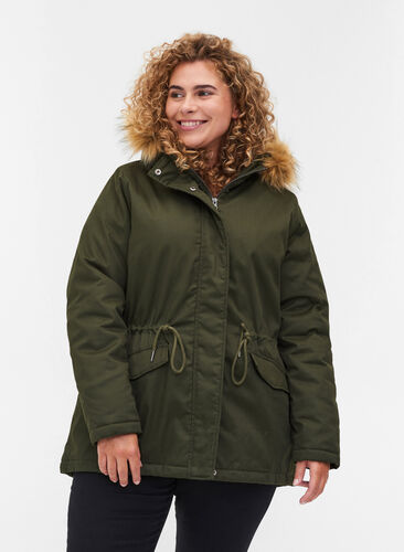Short parka jacket with faux-fur hood, Forest Night, Model image number 0