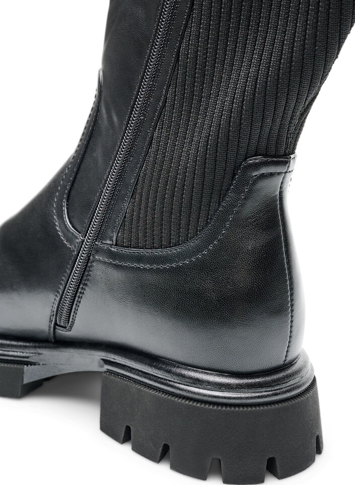 Botte haute avec empi&egrave;cements c&ocirc;tel&eacute;s, Noir, Packshot