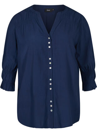Viscose blouse met knoopsluiting en 3/4-mouwen, Navy Blazer, Packshot image number 0