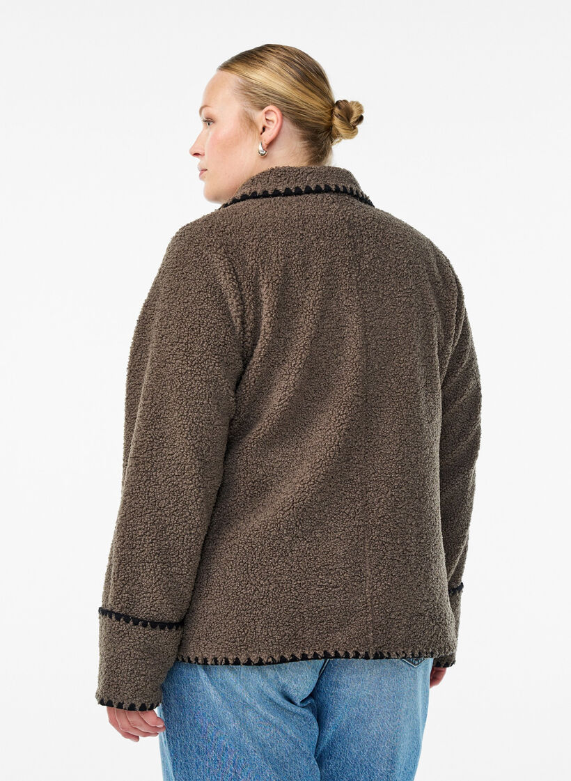 Veste teddy avec d&eacute;tails contrastants, Marron, Model image number 2