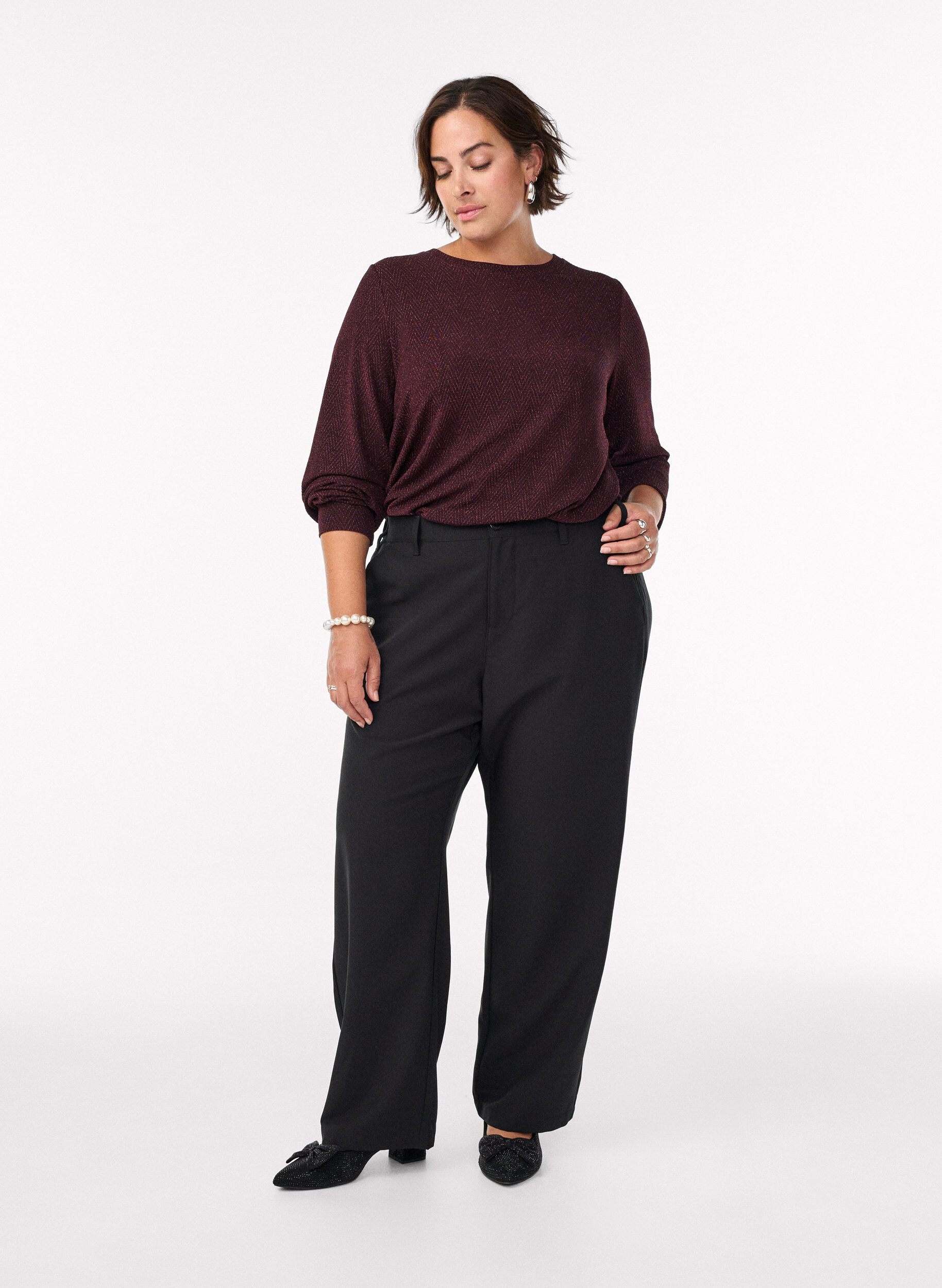 ZizziBlouse avec motif &agrave; chevrons et fil paillet&eacute;, Bordeaux fonc&eacute;, Model image number 1