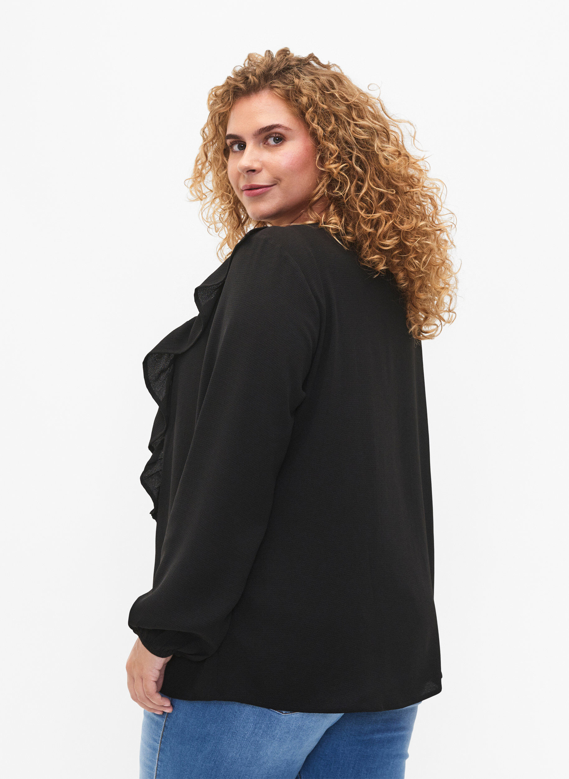 ZizziBlouse met lange mouwen en ruches, Black, Model image number 1