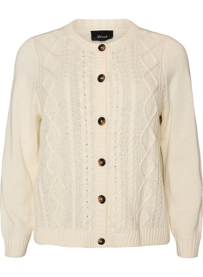 Vest met kabelpatroon, Vanille, Packshot image number 0