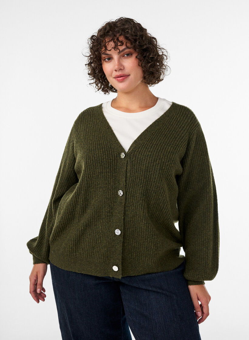 Vest met V-hals en ribstructuur, Groen, Model image number 0