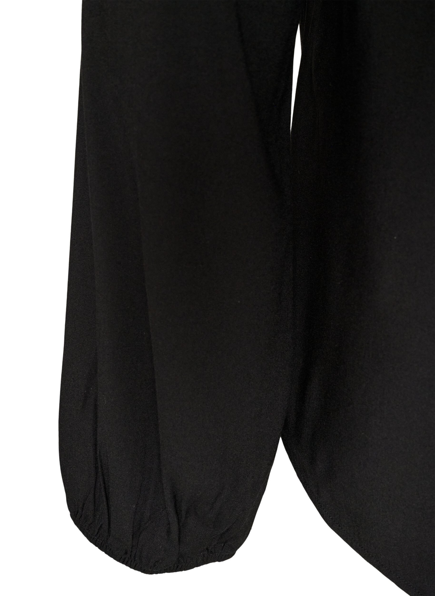 ZizziViscose blouse met V-hals en lange mouwen, Zwart, Packshot image number 3
