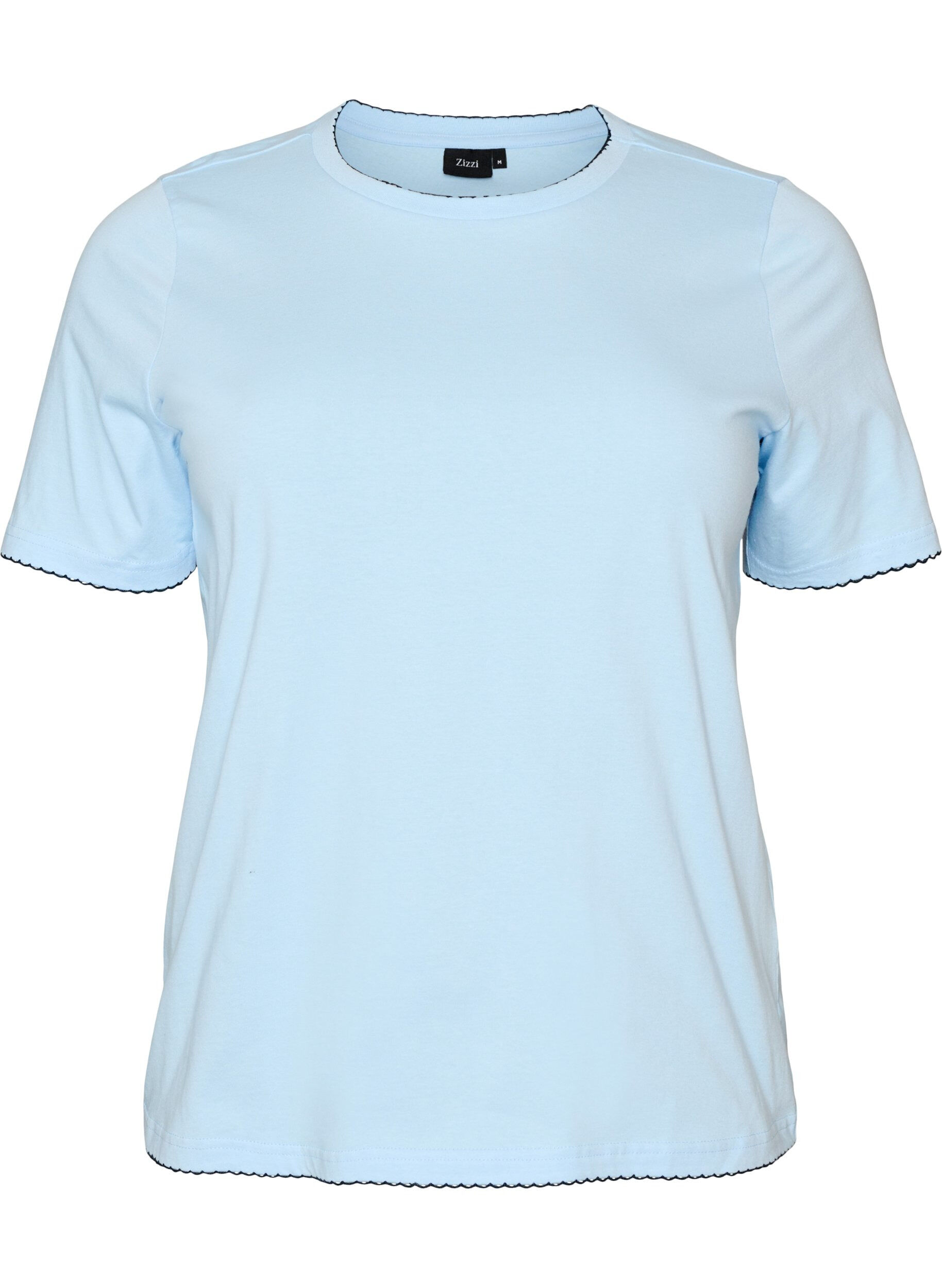 ZizziKatoenen T-shirt met golvende contrasterende randen, Blauw, Packshot image number 0
