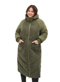 Veste d'hiver longue à capuche avec blocs de couleurs, Forest Night Comb, Model