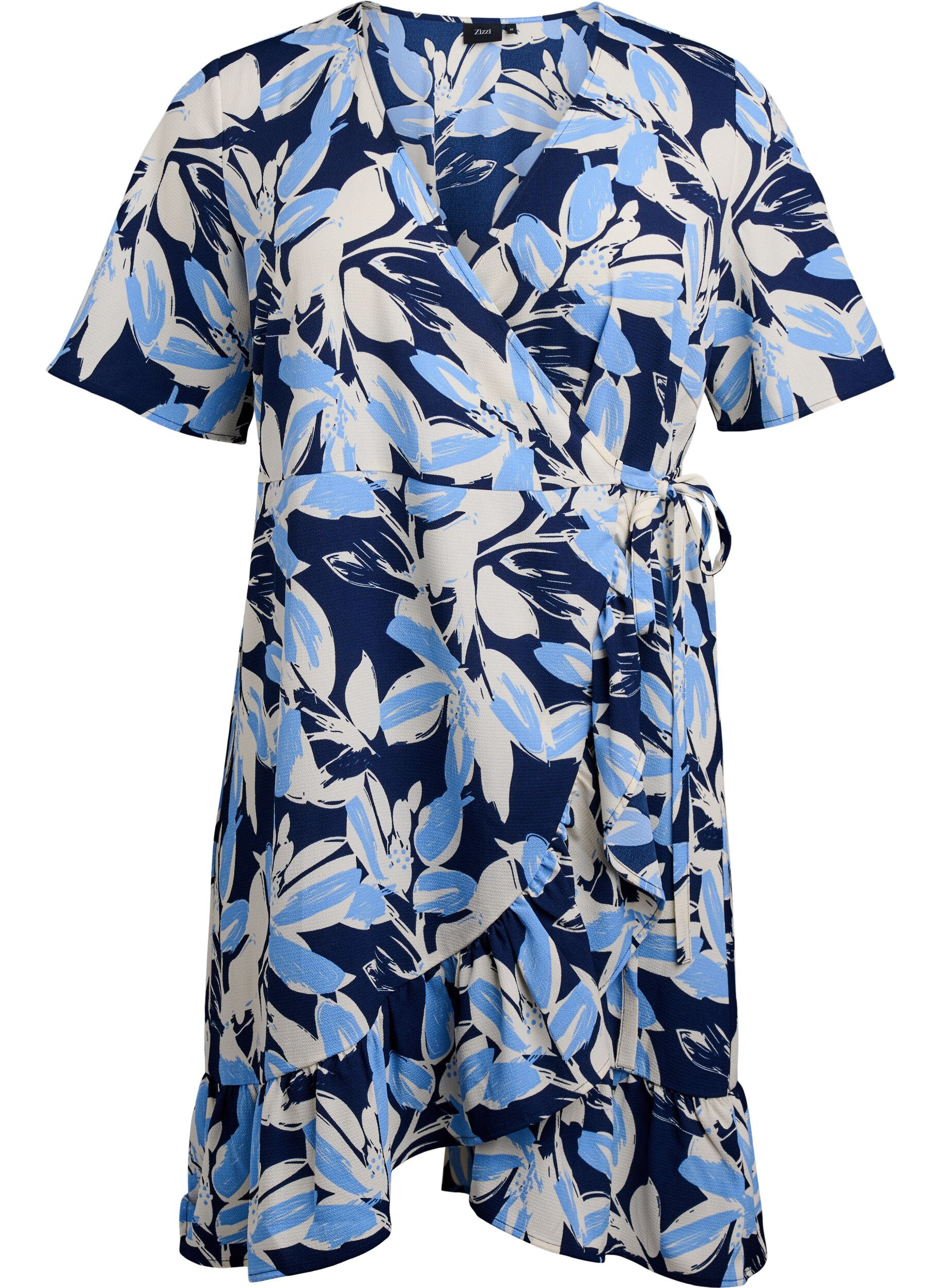 Zizzi Robe portefeuille florale &agrave; manches courtes, Bleu, Packshot image number 0