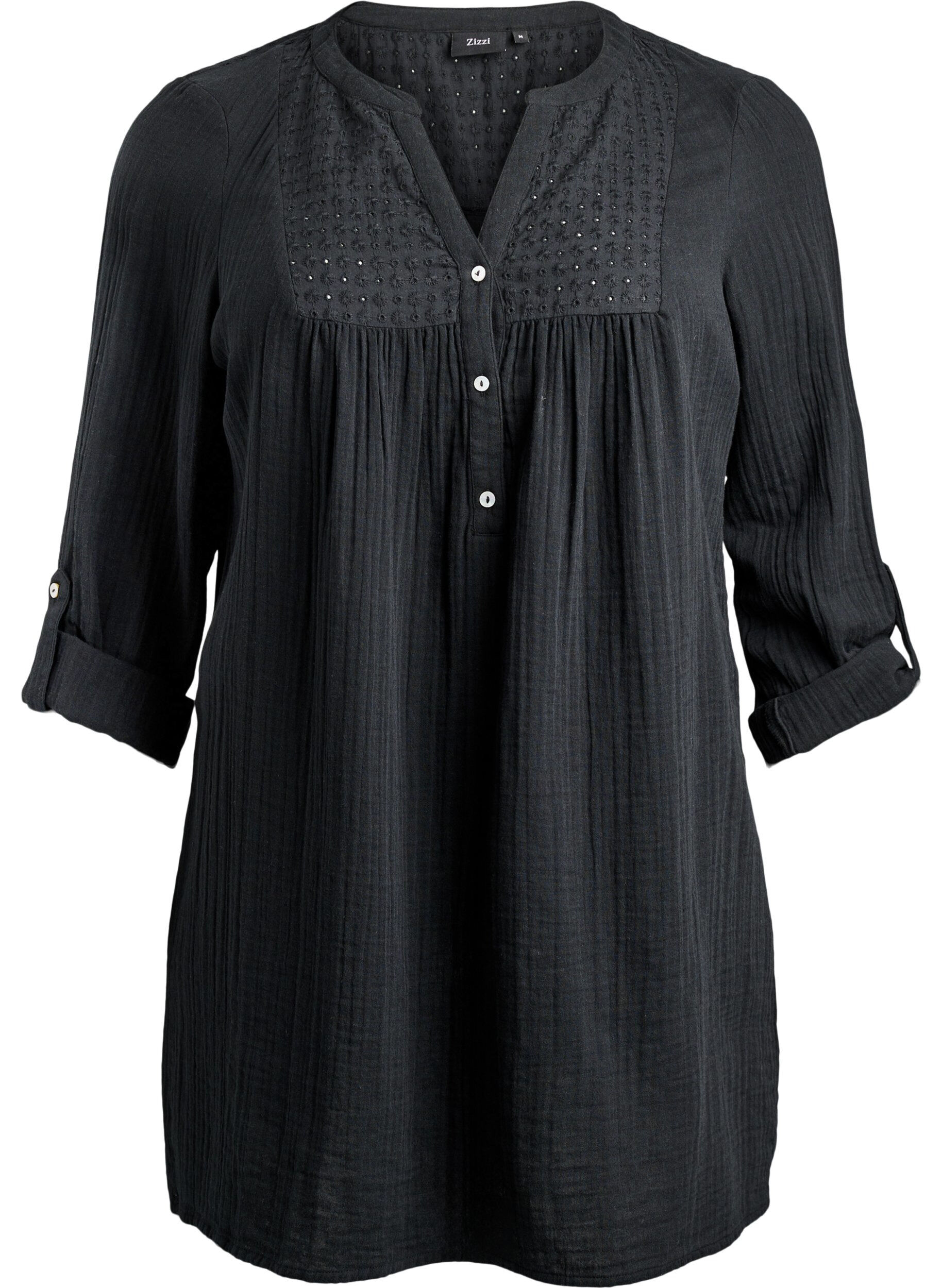 ZizziKatoenen mousseline tuniek met broderie anglaise, Zwart, Packshot image number 0