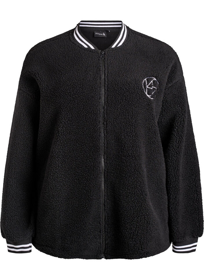 Teddyfleece jas met strependetails, Zwart, Packshot image number 0